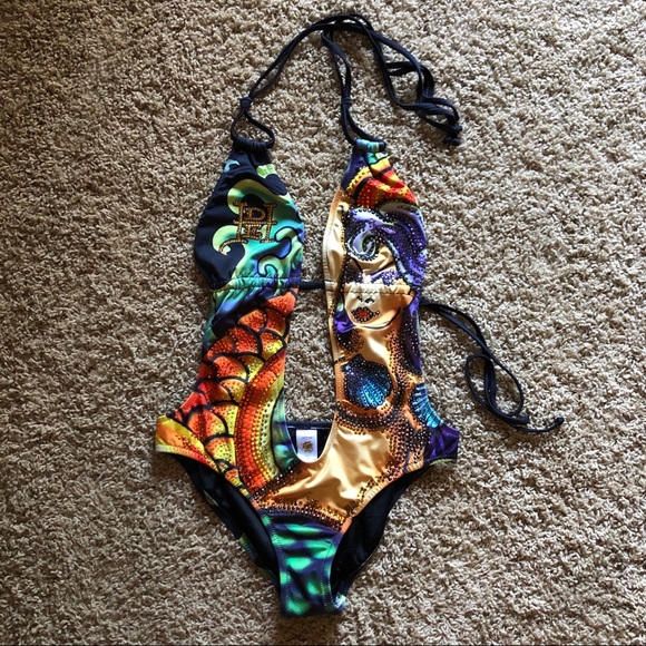 ED HARDY MONOKINI RHINESTONE SWIMSUIT VINTAGE RARE